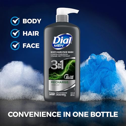 Dial Men 3in1 Body,Hair and Face Wash,Recharge, (23 fl oz Bottles),(Pack of 6)