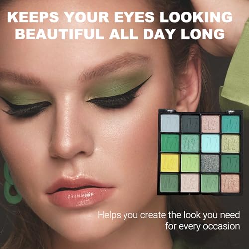 16 Colors Green Eyeshadow Palette – Waterproof Matte & Metallic