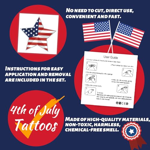 240 Pcs 4th of July Temporary Tattoos for Kids - Waterproof, Safe
