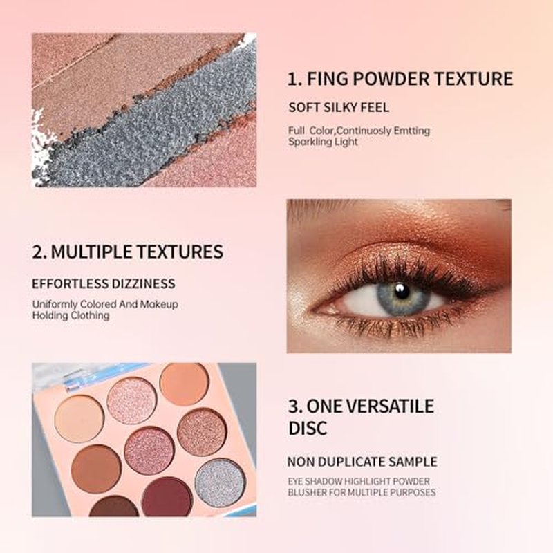 9-Color Nude Brown Eyeshadow Palette - Matte, Shimmer & Glitter