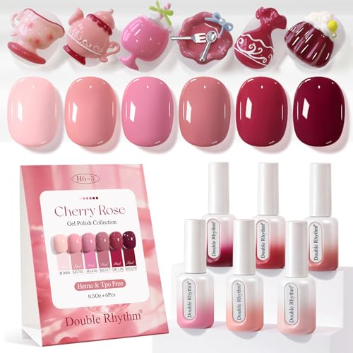 Double Rhythm 6 Pcs HEMA-Free Gel Nail Polish Set - Nude Pink Burgundy