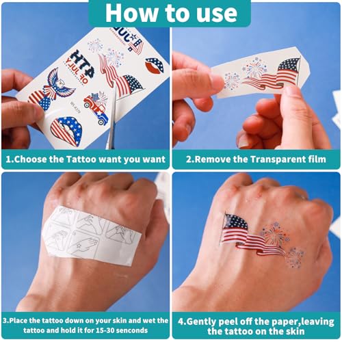 100 Pc Patriotic Temporary Tattoos - 9 Sheets 4th of July USA Flag