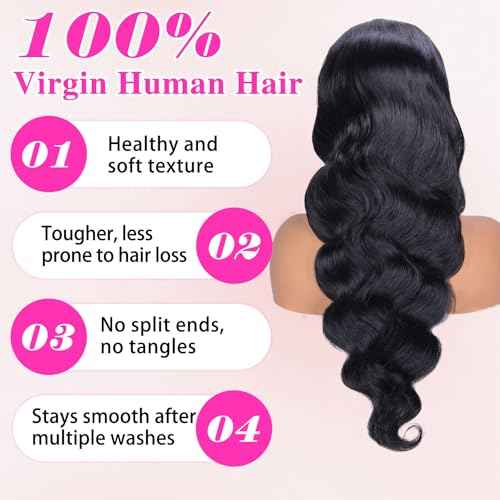 13x4 Lace Front Wigs Human Hair Pre Plucked 30 Inch Body Wave HD Lace Front Wigs Natural Color 180% Density Glueless Wig 100% Virgin Human Hair with Baby Hair for Women
