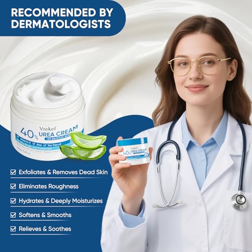 VREKEF 40% Urea Cream with 2% Salicylic Acid for Dry Cracked Heels (5.29 oz)