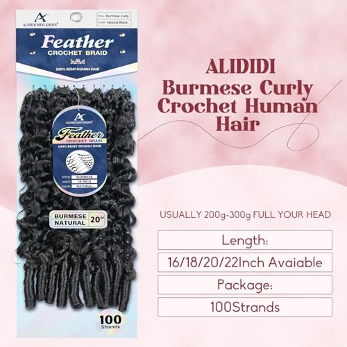 18 Inch Burmese Curly Crochet Hair Extensions - 100 Strands, Natural Black