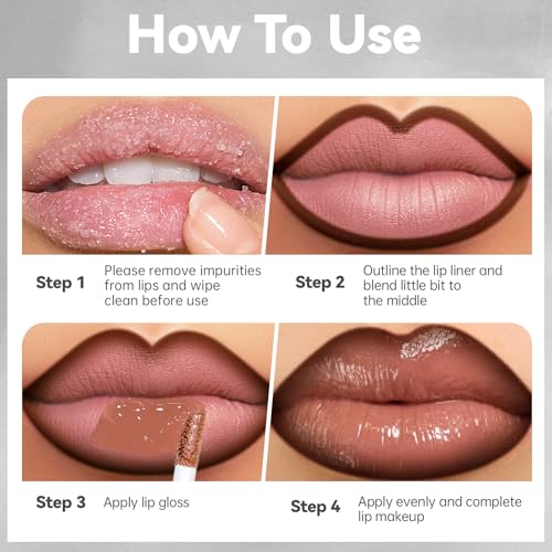 HOSAILY 2-in-1 Lip Liner and Gloss Set - Dark Brown Moisturizing Combo