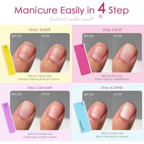 Canvalite Nail Files and Buffers, Shapes/Smooths/Shines Multi-Functional File & Polishing Buffer Block with 100/180 Grit Emery Boards, 14pcs Manicure Kit Natural Nail Care