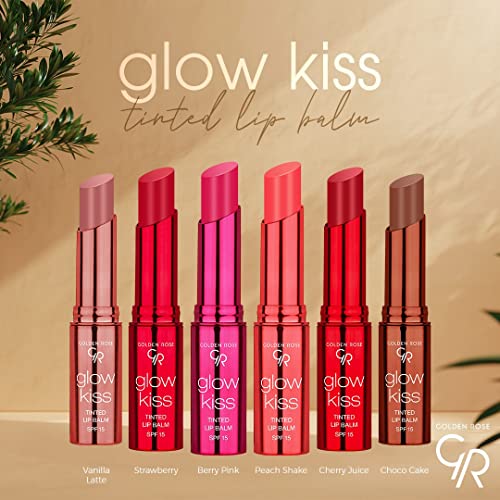 Golden Rose Cosmetics Glow Kiss Tinted Lip Balm with SPF15, Vegan Formula (Berry Pink)