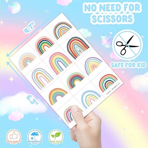 120 Pastel Rainbow Temporary Tattoos for Kids | Party Favors