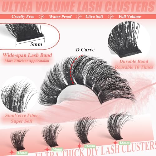 260D Full Volume Cluster Lashes 12-18mm Mixed Length