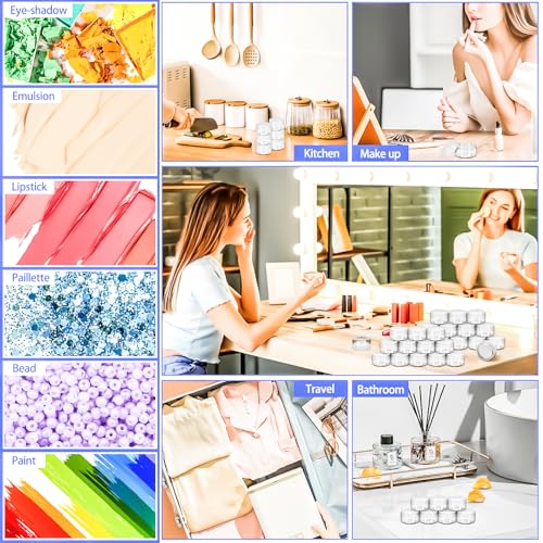 MotBach 50 Pack 10g Plastic Jars with Lids, 10ml Round Clear Cosmetic Containers Makeup Jars, Travel Size Container Jar with 20 Spatulas for Sample Lotion Cream Eyeshadow Ointment Salve Balm Powder