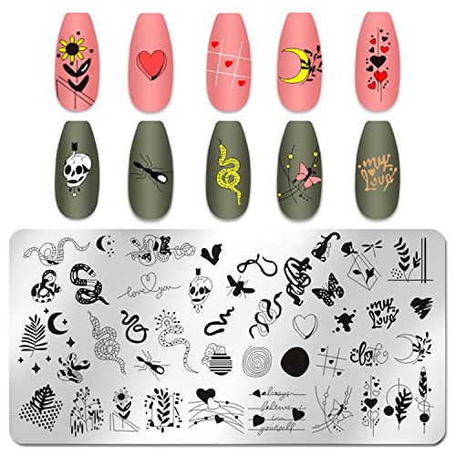 WOKOTO 6Pcs Holloween Nail Stamping Plates For Nails Snakes Skulls Witch Pumpkin Spider Nail Art Diy Stamp Plates Kit For Women Nail Art Plates Nail Designs Stamp Plates Nail Stamping Kit Tools