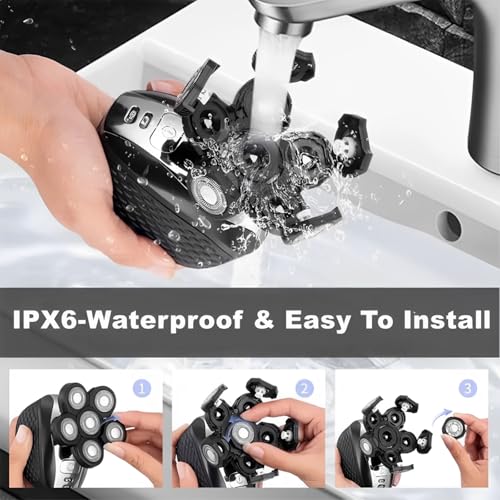6 Blades Head Shaver Replacement Heads,6D Head Shaver Replacement Blades Compatible with Many Brand Bald Shavers for Men,Waterproof,Wet and Dry Use for Home and Travel,2 Pack.
