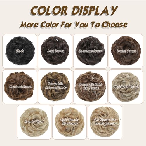 MSBELLE Messy Bun Hair Piece Wavy Curly Fake Hair Buns Synthetic Scrunchie Messy Bun Natural Extensions Updo Hair Pieces for Women (86H10, Q5PLUS)