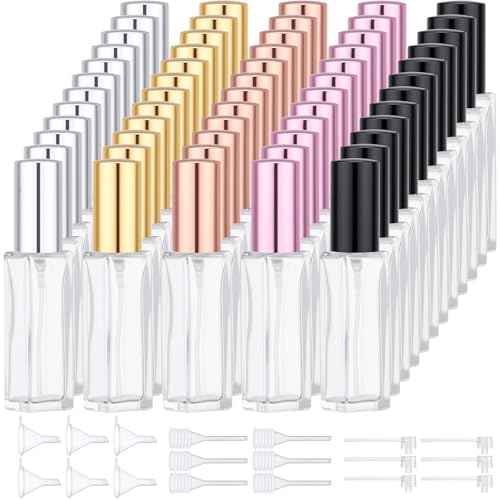 Segbeauty 60pcs 0.34oz Glass Perfume Bottles Empty, Travel Perfume Bottle Refillable, 10ml Mini Glass Spray Bottles, Bulk Fine Mist Small Cologne Sprayer, Fragrance Atomizer with Dispensing Tool