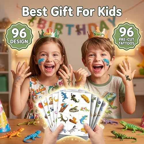 96 Lizard Temporary Tattoos for Kids - Waterproof Party Favors
