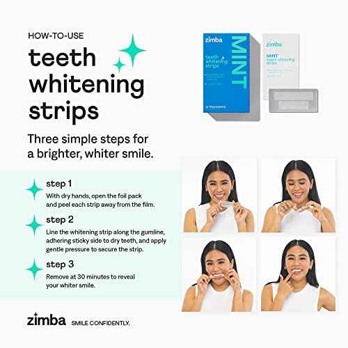 Zimba Teeth Whitening Strips for Teeth Sensitive, White Strips for Teeth Whitening, Teeth Whitener Stain Remover 28 White Strips Included Per Pack, 2 Pack (14 Day Treatment), Mint and Wintergreen
