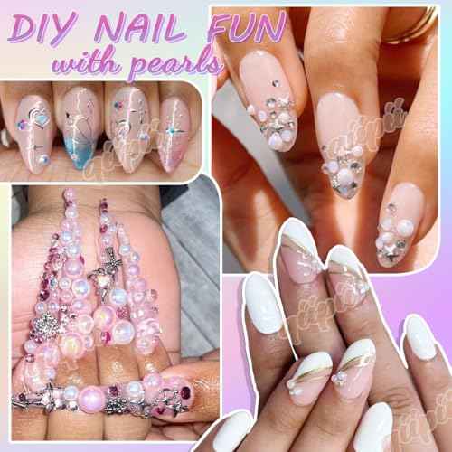 3mm-10mm Flatback Pink Pearls and Resin Rhinestones w B7000 Jewelry Glue for Bedazzling Crafting White AB Half Pearls Gems Stones Diamonds Charms for Face Eyes Makeup Tumblers Bottles Beauty