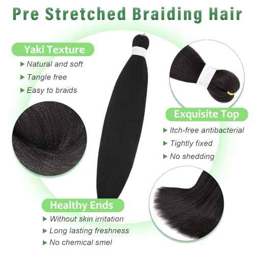 Pre Stretched Braiding Hair Long Braid 30 Inch 6 Packs Professional Braiding Hair Extensions Synthetic Crochet Twist Braids (Open 60", 1B#)