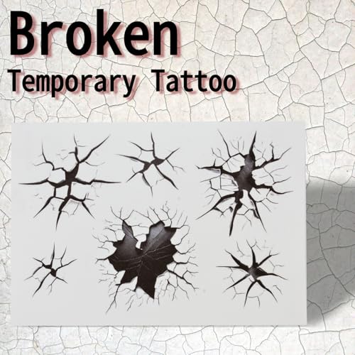 Halloween Creepy Cracks Face Tattoo Set, Temporary Makeup Stickers with Eyelashes, Black Broken Glass Pattern, Costume Accessories (Black)