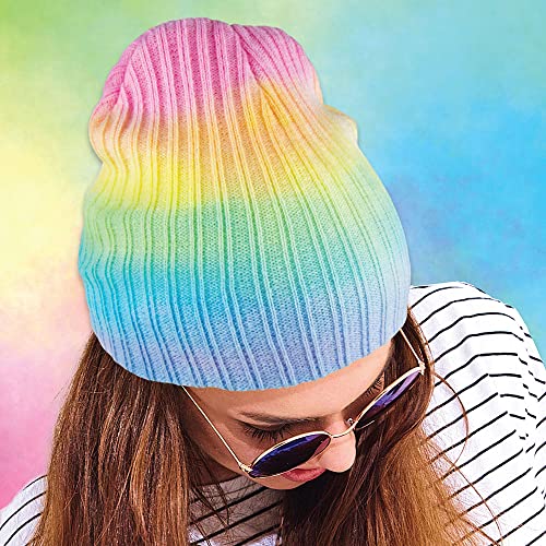 Fashion Angels Tie Dye Knit Hat Kit - 1 One-Size-Fits-Most Knit Cap, 3 Colors of Pre-Measured Dye (Pink, Yellow, Blue), Rubber Bands, Latex Free Gloves - Easy to Do, Mess Free Fun - Ages 8 and Up