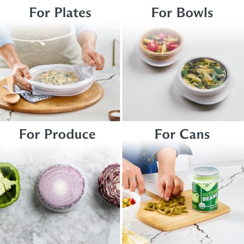 Stasher Reusable Silicone Stretch Lids 4-Pack - Variety of Sizes, Clear Food-Grade Wraps