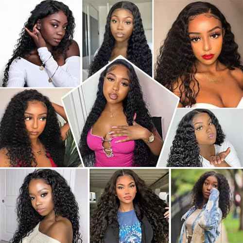 Deep Wave Bundles Human Hair 34 Inch Color #1B Natural Black Single Bundle Brazilian Virgin Human Hair Bundles Deep Wave 100g Per 1 Bundle Remy Hair Extensions For Black Woman