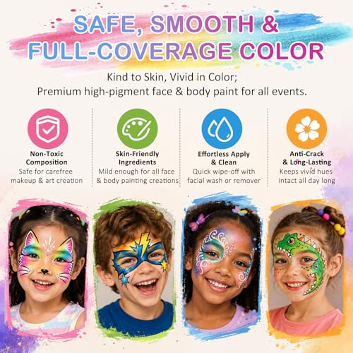 42-Color Face Painting Kit for Kids & Adults - Professional Makeup