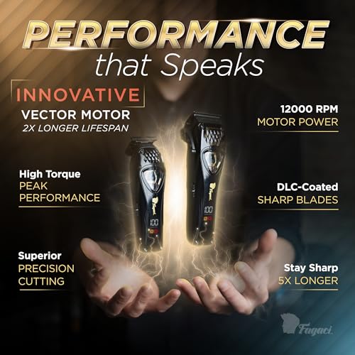 Fagaci Professional Hair Clippers & Trimmer Set - 12000 RPM, DLC Blades, Zero Gap