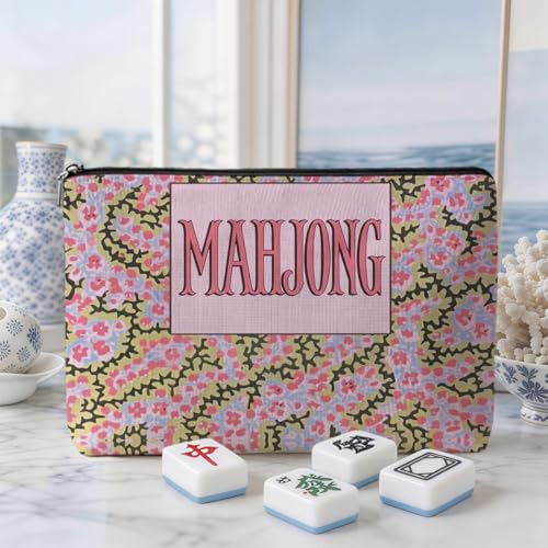 American Mahjong Tile Bag with Zipper - Floral Canvas