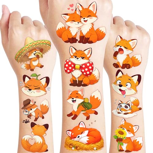 96pc Fox Temporary Tattoos for Kids | Waterproof Party Favors