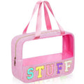 Sanwuta Seersucker Makeup Bag with Handle - Clear Cosmetic Pouch