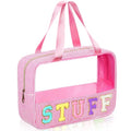 Sanwuta Clear Seersucker Cosmetic Bag Pink Portable Makeup Organizer