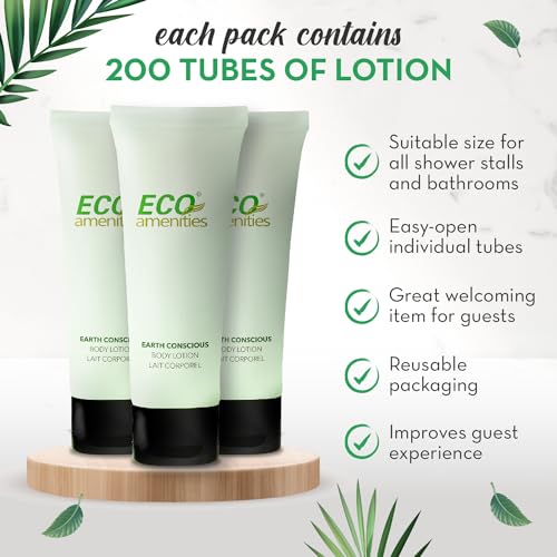 ECO amenities Travel Lotion Bulk - 200-Pack - 1 fl oz (30 ml) Tubes - Hydrating Green Tea Scented Body & Hand Lotion - Travel Toiletries