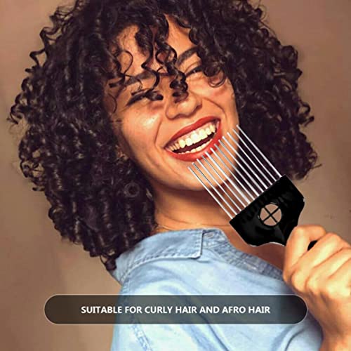 2 Pack Metal Afro Hair Picks with Fist Handle - Black