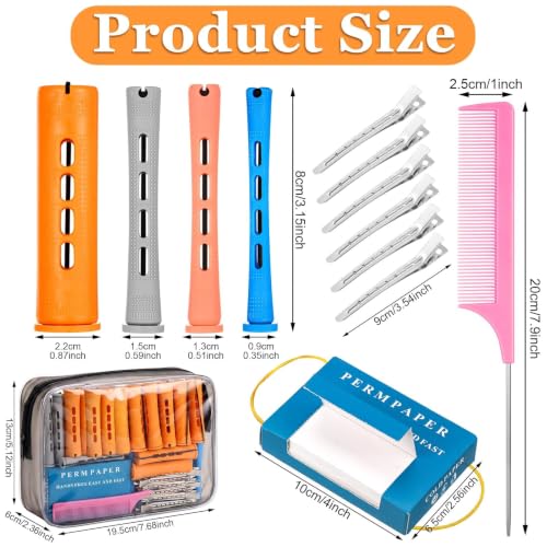 ProSuites 4 Sizes Hair Perm Rods Kit with 350 Perm Papers & Clips – MultiColor