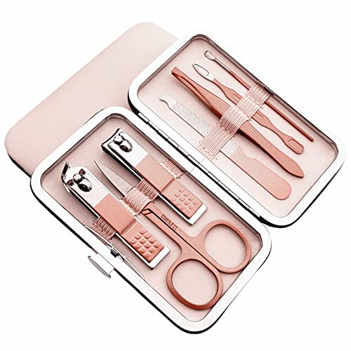 7-Piece Stainless Steel Manicure Set with Travel Case - Rose Gold