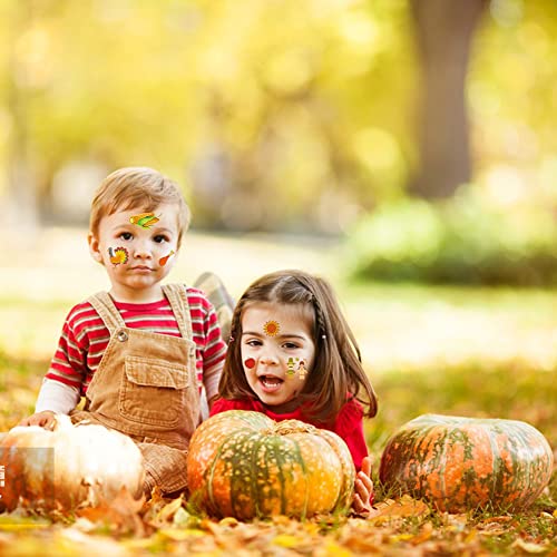88 Pieces Fall Temporary Tattoos for Kids Women, 10 Sheets Autumn Fake Tattoos Thanksgiving Day Party Decorations Maple Leaf Turkey Scarecrow Pumpkin Cute Design Waterproof Tattoos Stickers Supplies