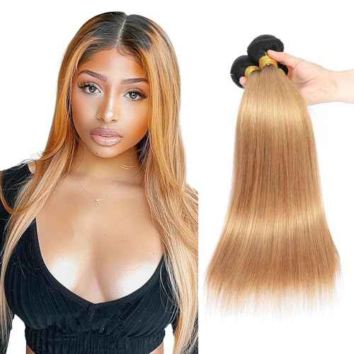 10 12 14 inch Honey Blonde Human Hair Ombre Bundles 1B27 Blonde Straight Human Hair Two Tone Bundles Brazilian Hair Weave Honey Blonde Straight Hair Extensions
