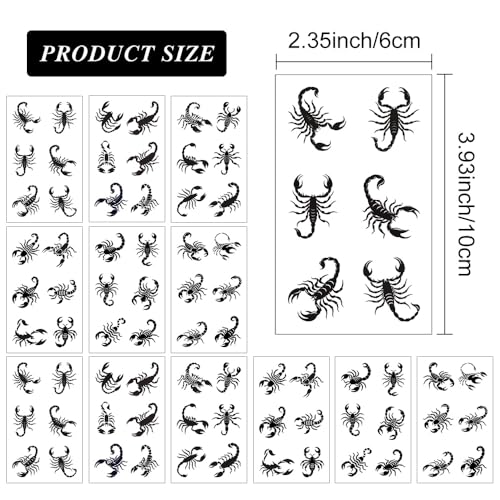 Black Scorpion Temporary Tattoo Sheets - 12 Pack
