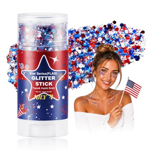 Red White Blue Glitter Stick for Face, Body & Hair
