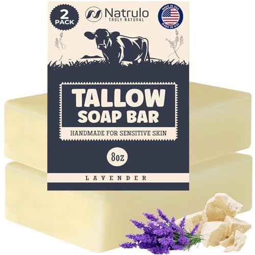 Beef Tallow Soap Bar ? All Natural Grass Fed Tallow Soap Lavender ? Moisturizing Face & Body Wash Great for Eczema, Dry, Itchy, Sensitive Skin ? Handcrafted Bath Soap for Adults, Kids, Made in USA