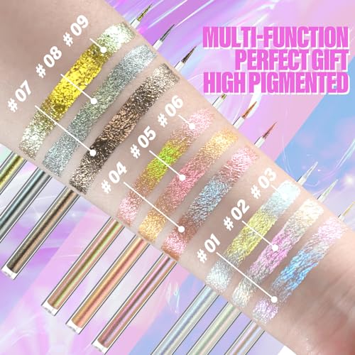 Multichrome Liquid Eyeshadow Set,3 Colors Multi-Dimensional Eye Liner Makeup,High Pigment Waterproof Metallic Eye Shadow,Ultre Fine Tip Glitter Eyeshadow (set1+set2)