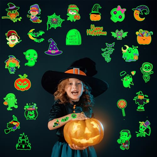 Glow in Dark Halloween Temporary Tattoos for Kids, 102 Designs