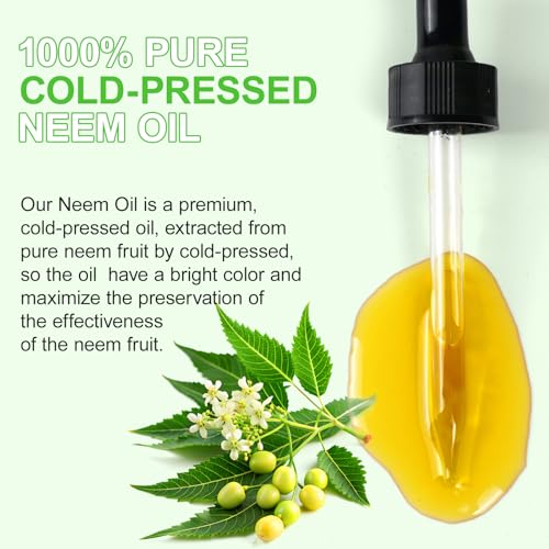 Organic Neem Oil for Skin Hair - Leaves Skin Youthful & Radiant, Promotes Healthier Thicker Hair - Neem Oil for Plants - 100% Natural, Cold Pressed, Hexane Free - 2PCS, 120ml