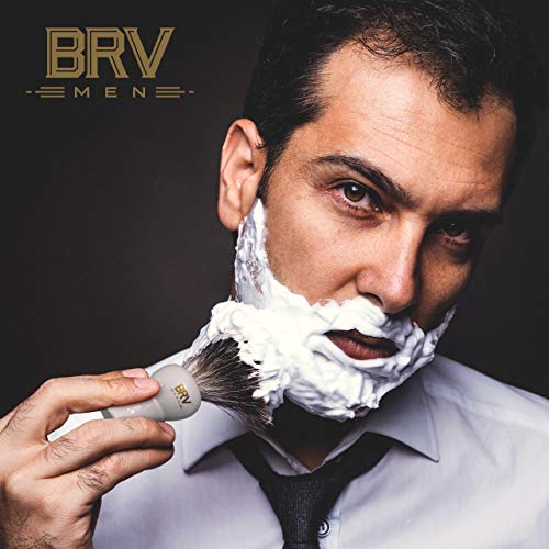 BRV MEN Pure Badger Shaving Brush (19mm knots) - Heavy Resin Handle - Use with Double-Edge Safety Razor, Straight Razor and Shaving Bowl (White)