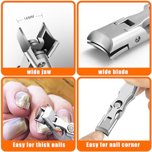 Toenail Clippers for Thick Toenails for Seniors, DRMODE Large Nail Clippers for Men Thick Ingrown Nails with Wide Opening, Heavy Duty Upgrade Slanted Curved Fingernail Toenail Clipper Cutter Trimmer