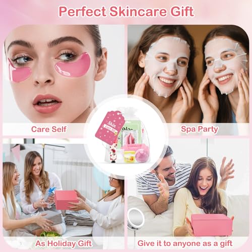 132 PCS Spa Party Supplies, Spa Party Favors Include Face Masks Skincare, Hand Cream, Lip Balm, Under Eye Patches, Lip Mask and Foot Bath Bombs, Spa Birthday Sleepover Party Supplies