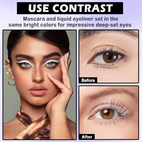 LZXLUKGIR White Mascara and Eyeliner Set - 5D Silk Fiber Mascara & White Eye Pencil