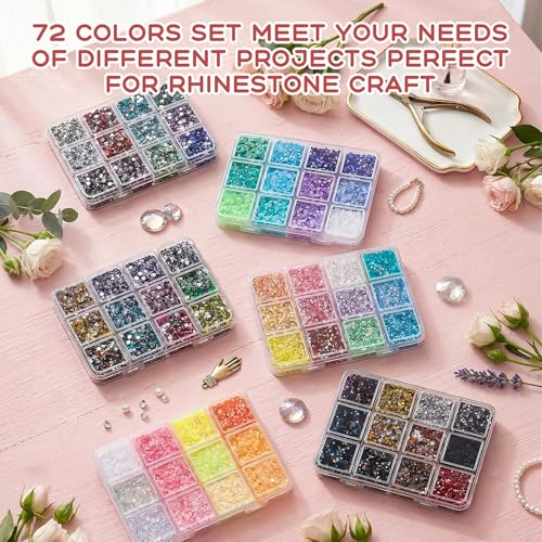 36000Pcs 72 Colors Resin Rhinestones Kit with B7000 Glue & Tweezers